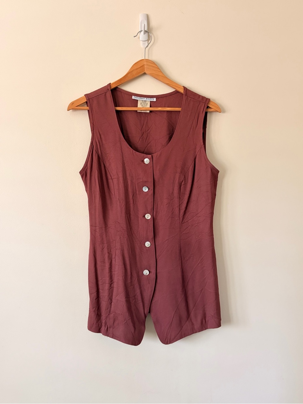 Vintage Jonathan Martin Brown Button Front Tie Back Tank top